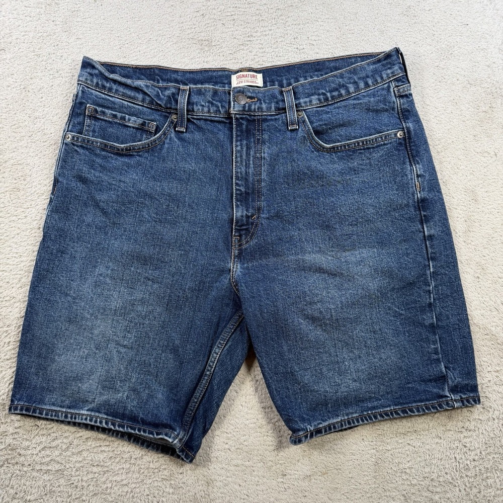 Levi Strauss Signature Shorts Mens 36 Blue Denim Cotton Stretch Casual Pocket 8"